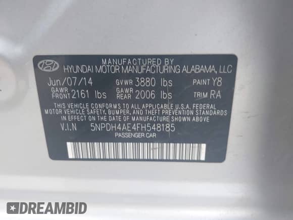 2015 Hyundai Elantra Limited with VIN 5NPDH4AE4FH548185, listed as a IAAI auction lot 42528283 with 104,589 mi miles and . Bid and sale history available at DreamBid. Image 9.