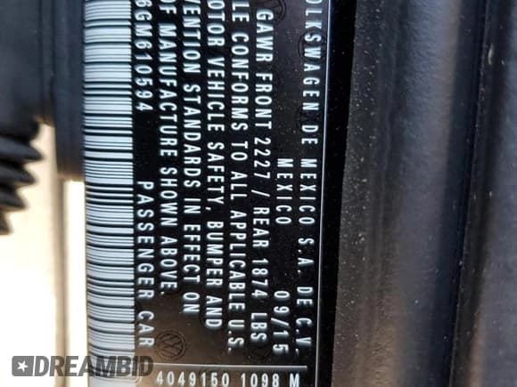 ✅ 2016 Volkswagen Beetle Fleet Edition • VIN: 3VWF17AT6GM610594 • Lot: 91434175. Listed on Copart with 43,592 mi. Free auction sales archive from the USA and detailed vehicle history report at DreamBid. Image 12.