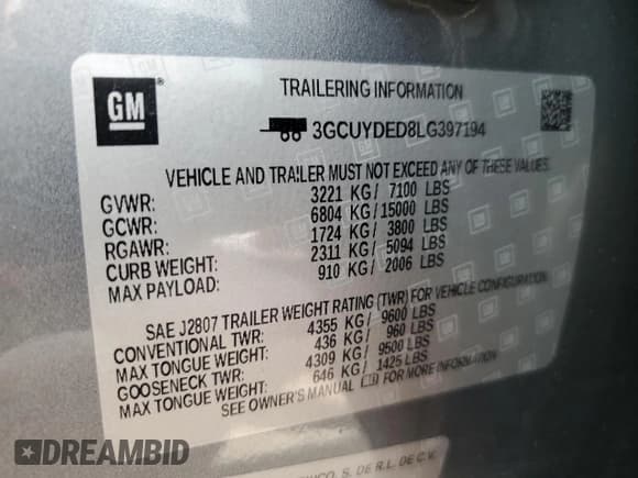 ✅ 2020 Chevrolet Silverado 1500 LT • VIN: 3GCUYDED8LG397194 • Lot: 73147364. Wystawiony na Copart z przebiegiem 56 950 mil. Bezpłatny archiwum sprzedaży aukcyjnych z USA i szczegółowy raport historii pojazdu na DreamBid. Zdjęcie 14.