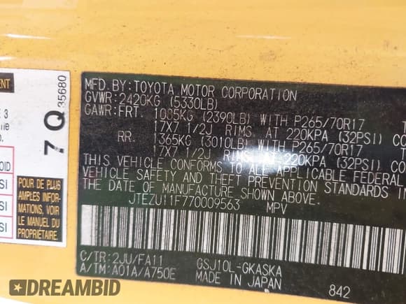 ✅ 2007 Toyota FJ Cruiser • VIN: JTEZU11F770009563 • Lot: 42472441. Wystawiony na IAAI z przebiegiem 175 131 mil. Bezpłatny archiwum sprzedaży aukcyjnych z USA i szczegółowy raport historii pojazdu na DreamBid. Zdjęcie 9.