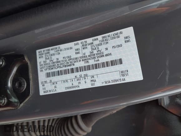 ✅ 2020 Ford F-150 XL • VIN: 1FTEW1CP5LFB54076 • Lot: 42399310. Listed on IAAI with 68,535 mi. Free auction sales archive from the USA and detailed vehicle history report at DreamBid. Image 9.