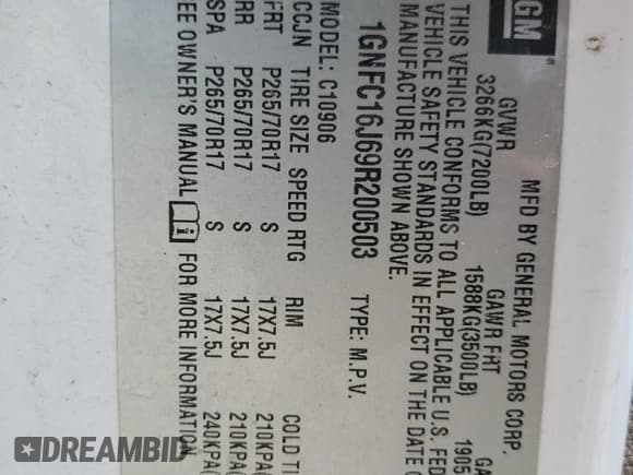 ✅ 2009 Chevrolet Suburban LS • VIN: 1GNFC16J69R200503 • Лот: 61926495. Опубликован ранее на Copart с пробегом 360 653 миль. Бесплатный доступ к архиву аукционных продаж из США и подробный отчёт об истории автомобиля на DreamBid. Изображение 13.