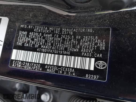 2016 Toyota Camry LE with VIN 4T1BD1FK7GU191846, listed as a IAAI auction lot 41586583 with 207,569 mi miles and . Bid and sale history available at DreamBid. Image 9.