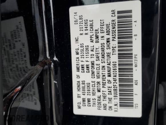 ✅ 2015 Acura TLX V6 • VIN: 19UUB2F34FA006560 • Lot: 90523545. Listed on Copart with 239,840 mi. Free auction sales archive from the USA and detailed vehicle history report at DreamBid. Image 13.