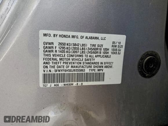 ✅ 2018 Honda Pilot EX-L • VIN: 5FNYF6H50JB055863 • Лот: 93865285. Опубликован ранее на Copart с пробегом 127 551 миль. Бесплатный доступ к архиву аукционных продаж из США и подробный отчёт об истории автомобиля на DreamBid. Изображение 14.