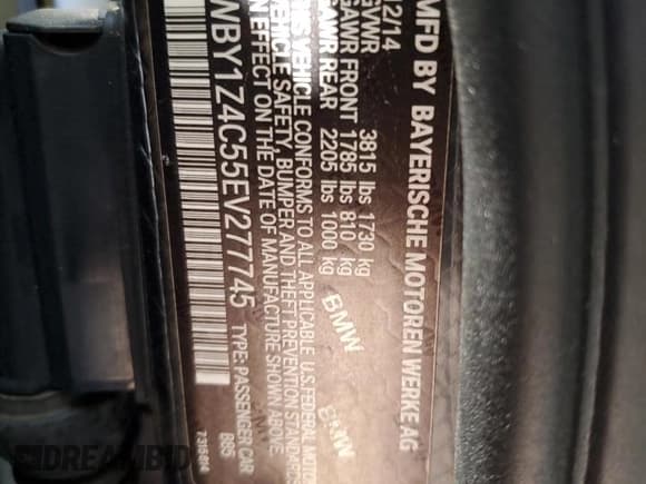 ✅ 2014 BMW i3 • VIN: WBY1Z4C55EV277745 • Lot: 49517775. Listed on Copart with 67,216 mi. Free auction sales archive from the USA and detailed vehicle history report at DreamBid. Image 14.