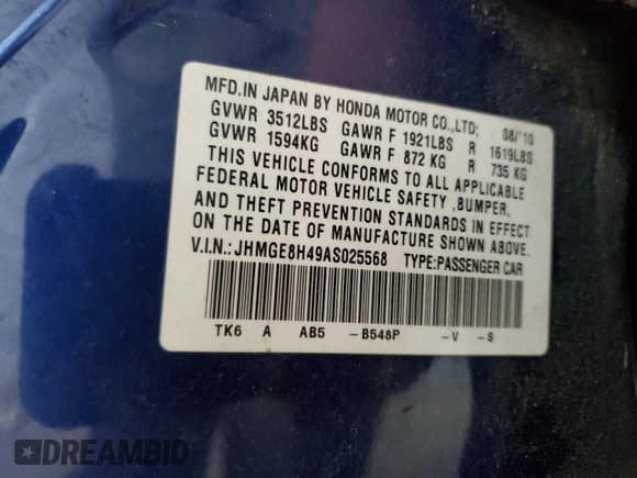 ✅ 2010 Honda Fit Sport • VIN: JHMGE8H49AS025568 • Lot: 81117405. Wystawiony na Copart z przebiegiem 140 188 mil. Bezpłatny archiwum sprzedaży aukcyjnych z USA i szczegółowy raport historii pojazdu na DreamBid. Zdjęcie 13.