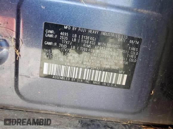 ✅ 2015 Subaru Outback 2.5i • VIN: 4S4BSBAC8F3214213 • Lot: 67061175. Listed on Copart with 217,128 mi. Free auction sales archive from the USA and detailed vehicle history report at DreamBid. Image 13.