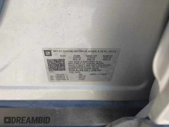 ✅ 2020 GMC Terrain SLT • VIN: 3GKALPEX2LL236767 • Lot: 43776334. Listed on IAAI with 55,371 mi. Free auction sales archive from the USA and detailed vehicle history report at DreamBid. Image 9.