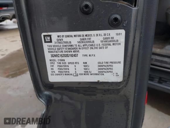 ✅ 2002 Chevrolet Suburban LS • VIN: 3GNEC16Z02G192437 • Лот: 41715752. Опубликован ранее на IAAI с пробегом 185 353 миль. Бесплатный доступ к архиву аукционных продаж из США и подробный отчёт об истории автомобиля на DreamBid. Изображение 9.