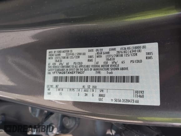 ✅ 2022 Ford F-250 XL • VIN: 1FT7W2BTXNEF79637 • Lot: 42948553. Listed on IAAI with Not provided. Free auction sales archive from the USA and detailed vehicle history report at DreamBid. Image 9.