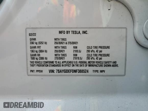 ✅ 2022 Tesla Model Y Performance • VIN: 7SAYGDEF0NF388524 • Lot: 80245715. Listed on Copart with 29,535 mi. Free auction sales archive from the USA and detailed vehicle history report at DreamBid. Image 12.