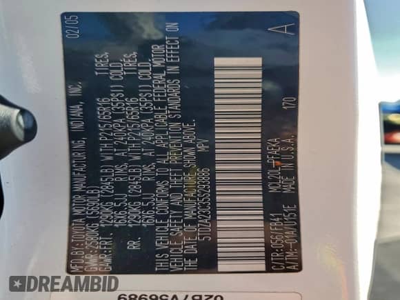 2005 Toyota Sienna LE z VIN 5TDZA23C35S293886, wystawiony jako Copart lot #90938105 z przebiegiem 133 550 mil mil oraz Szkoda całkowita • Salvage title. Historia ofert i sprzedaży dostępna na DreamBid. Obrazek 13.