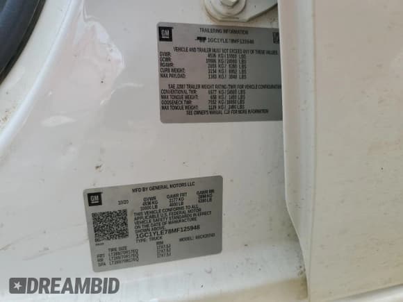 ✅ 2021 Chevrolet Silverado 2500HD Work Truck • VIN: 1GC1YLE78MF125948 • Lot: 67631825. Wystawiony na Copart z przebiegiem 149 113 mil. Bezpłatny archiwum sprzedaży aukcyjnych z USA i szczegółowy raport historii pojazdu na DreamBid. Zdjęcie 12.