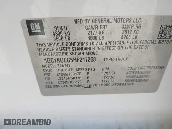 ✅ 2017 Chevrolet Silverado 2500HD Work Truck • VIN: 1GC1KUEG5HF217368 • Lot: 43271780. Wystawiony na IAAI z przebiegiem 282 397 mil. Bezpłatny archiwum sprzedaży aukcyjnych z USA i szczegółowy raport historii pojazdu na DreamBid. Zdjęcie 8.