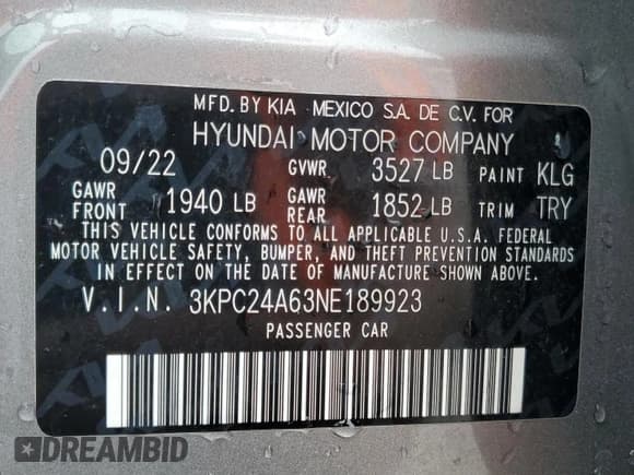 ✅ 2022 Hyundai Accent SEL • VIN: 3KPC24A63NE189923 • Лот: 69606784. Опубликован ранее на Copart с пробегом 29 213 миль. Бесплатный доступ к архиву аукционных продаж из США и подробный отчёт об истории автомобиля на DreamBid. Изображение 13.