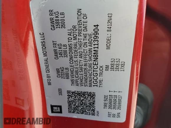 ✅ 2021 Chevrolet Colorado 4WD LT • VIN: 1GCGTCEN8M1139904 • Lot: 59256855. Listed on Copart with 104,869 mi. Free auction sales archive from the USA and detailed vehicle history report at DreamBid. Image 12.