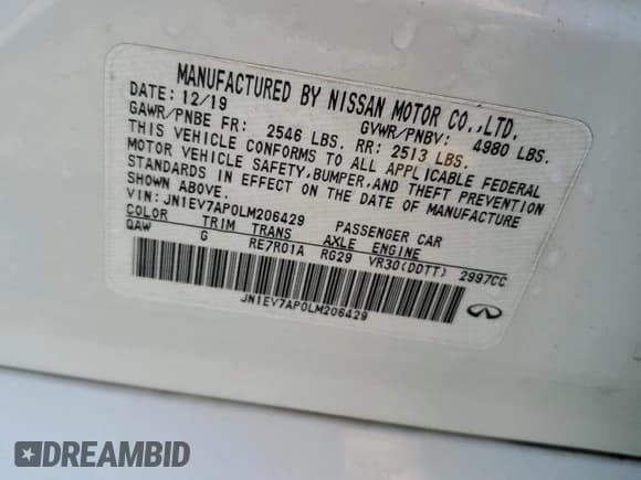 ✅ 2020 Infiniti Q50 Luxe • VIN: JN1EV7AP0LM206429 • Lot: 56853085. Listed on Copart with 126,636 mi. Free auction sales archive from the USA and detailed vehicle history report at DreamBid. Image 13.