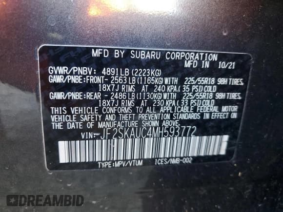 ✅ 2021 Subaru Forester Limited • VIN: JF2SKAUC4MH593772 • Lot: 87306385. Listed on Copart with 78,294 mi. Free auction sales archive from the USA and detailed vehicle history report at DreamBid. Image 12.