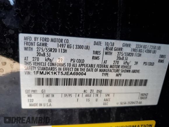 ✅ 2018 Ford Expedition Max Limited • VIN: 1FMJK1KT5JEA69004 • Лот: 85731505. Опубликован ранее на Copart с пробегом 83 321 миль. Бесплатный доступ к архиву аукционных продаж из США и подробный отчёт об истории автомобиля на DreamBid. Изображение 13.