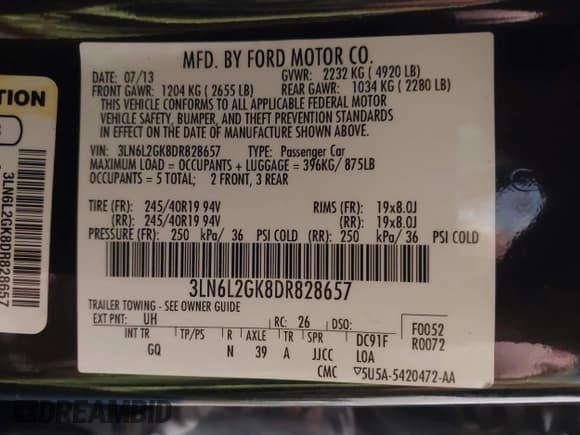 ✅ 2013 Lincoln MKZ • VIN: 3LN6L2GK8DR828657 • Lot: 42973773. Listed on IAAI with 108,102 mi. Free auction sales archive from the USA and detailed vehicle history report at DreamBid. Image 9.