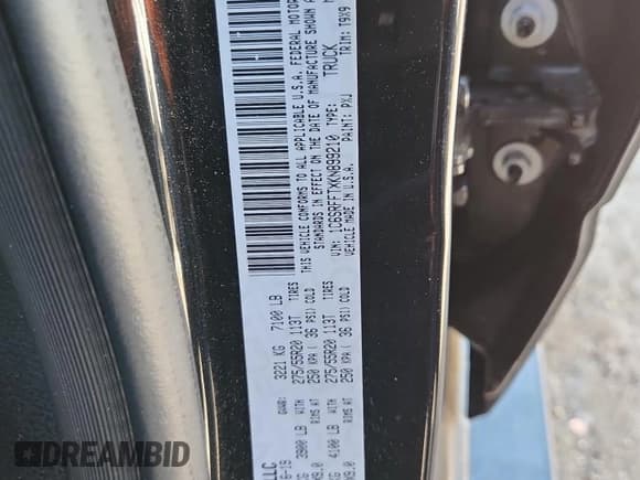 ✅ 2019 Ram 1500 Big Horn • VIN: 1C6SRFFTXKN899210 • Lot: 83941395. Listed on Copart with 73,665 mi. Free auction sales archive from the USA and detailed vehicle history report at DreamBid. Image 13.