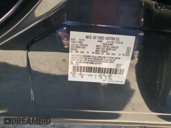 ✅ 2022 Lincoln Nautilus Reserve • VIN: 2LMPJ6K97NBL23137 • Лот: 84470015. Опубликован ранее на Copart с пробегом Не указан. Бесплатный доступ к архиву аукционных продаж из США и подробный отчёт об истории автомобиля на DreamBid. Изображение 12.