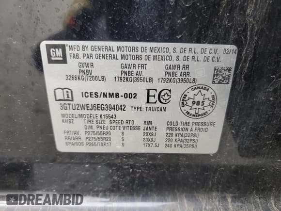 ✅ 2014 GMC Sierra 1500 Denali • VIN: 3GTU2WEJ6EG394042 • Lot: 82528665. Listed on Copart with 177,781 mi. Free auction sales archive from the USA and detailed vehicle history report at DreamBid. Image 12.