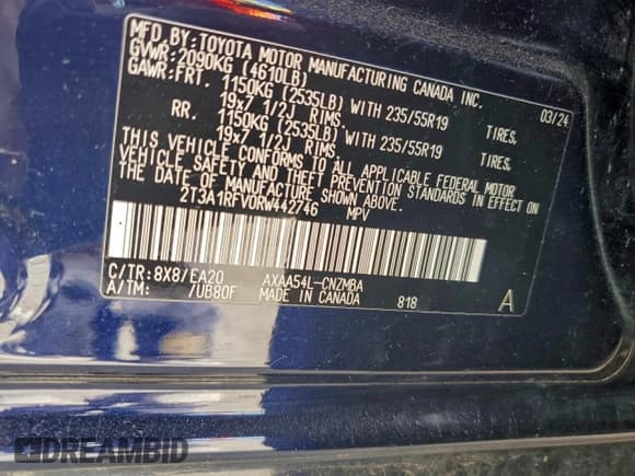 ✅ 2024 Toyota RAV4 XLE Premium • VIN: 2T3A1RFV0RW442746 • Лот: 96070495. Опубликован ранее на Copart с пробегом Не указан. Бесплатный доступ к архиву аукционных продаж из США и подробный отчёт об истории автомобиля на DreamBid. Изображение 12.