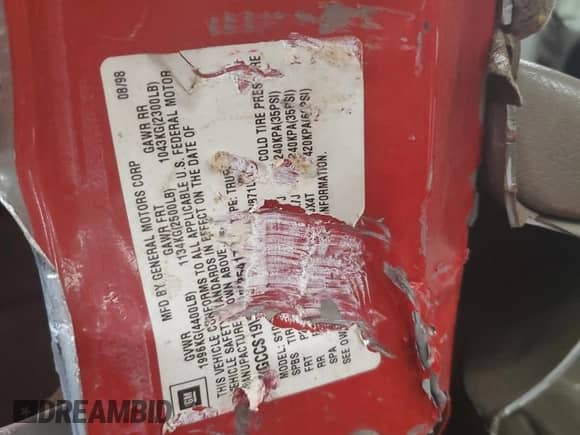 1998 Chevrolet S-10 LS z VIN 1GCCS19WXWK254171, wystawiony jako Copart lot #75997734 z przebiegiem Nie podano mil oraz Szkoda całkowita • Salvage title. Historia ofert i sprzedaży dostępna na DreamBid. Obrazek 13.