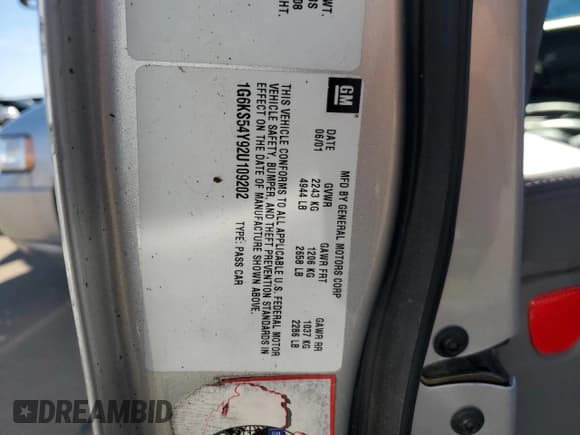 ✅ 2002 Cadillac Seville Luxury SLS • VIN: 1G6KS54Y92U109202 • Lot: 82247884. Listed on Copart with 56,103 mi. Free auction sales archive from the USA and detailed vehicle history report at DreamBid. Image 12.