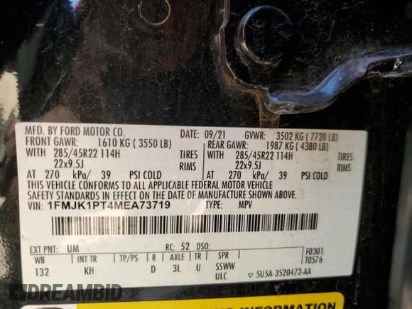 ✅ 2021 Ford Expedition Max King Ranch • VIN: 1FMJK1PT4MEA73719 • Lot: 51340835. Listed on Copart with 58,918 mi. Free auction sales archive from the USA and detailed vehicle history report at DreamBid. Image 13.