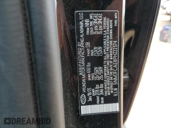 ✅ 2023 Hyundai Tucson SEL • VIN: 5NMJFCAE8PH222374 • Lot: 81513295. Wystawiony na Copart z przebiegiem 37 185 mil. Bezpłatny archiwum sprzedaży aukcyjnych z USA i szczegółowy raport historii pojazdu na DreamBid. Zdjęcie 12.