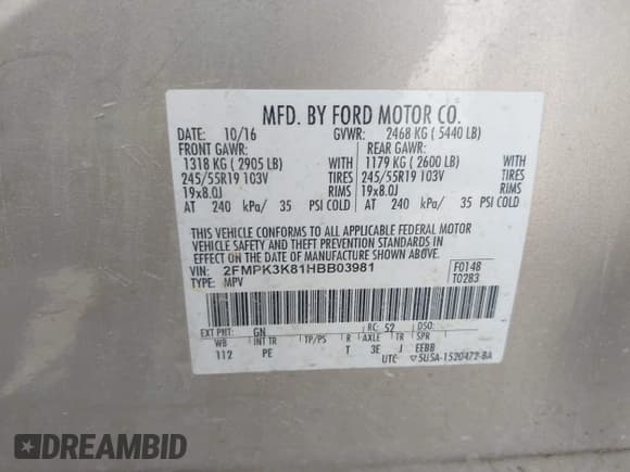 ✅ 2017 Ford Edge Titanium • VIN: 2FMPK3K81HBB03981 • Lot: 43151041. Listed on IAAI with 74,904 mi. Free auction sales archive from the USA and detailed vehicle history report at DreamBid. Image 9.