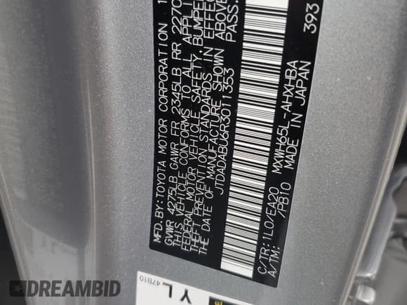 ✅ 2024 Toyota Prius LE • VIN: JTDADABU6R3011353 • Lot: 57346155. Listed on Copart with Not provided. Free auction sales archive from the USA and detailed vehicle history report at DreamBid. Image 14.