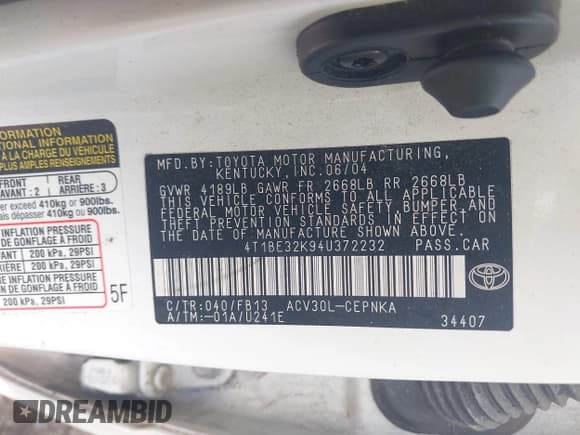 ✅ 2004 Toyota Camry LE • VIN: 4T1BE32K94U372232 • Лот: 42471450. Опубликован ранее на IAAI с пробегом Не указан. Бесплатный доступ к архиву аукционных продаж из США и подробный отчёт об истории автомобиля на DreamBid. Изображение 9.