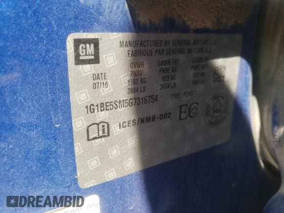 ✅ 2016 Chevrolet Cruze LT • VIN: 1G1BE5SM5G7316754 • Lot: 51040512. Listed on Copart with 86,380 mi. Free auction sales archive from the USA and detailed vehicle history report at DreamBid. Image 10.