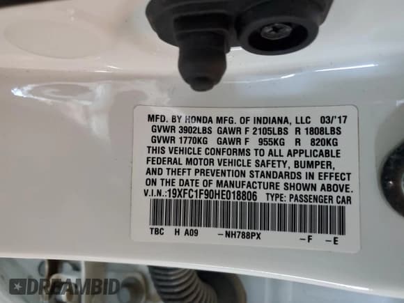 ✅ 2017 Honda Civic Touring • VIN: 19XFC1F90HE018806 • Лот: 85760255. Опубликован ранее на Copart с пробегом Не указан. Бесплатный доступ к архиву аукционных продаж из США и подробный отчёт об истории автомобиля на DreamBid. Изображение 12.
