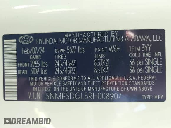 2024 Hyundai Santa Fe Calligraphy с VIN 5NMP5DGL5RH008907, выставлен на аукционе IAAI как лот 41451681 с пробегом 6 159 миль миль и . История ставок и продаж доступна на DreamBid. Изображение 9.