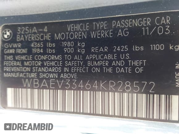 ✅ 2004 BMW 3 Series 325i • VIN: WBAEV33464KR28572 • Lot: 42106253. Listed on IAAI with 142,908 mi. Free auction sales archive from the USA and detailed vehicle history report at DreamBid. Image 9.