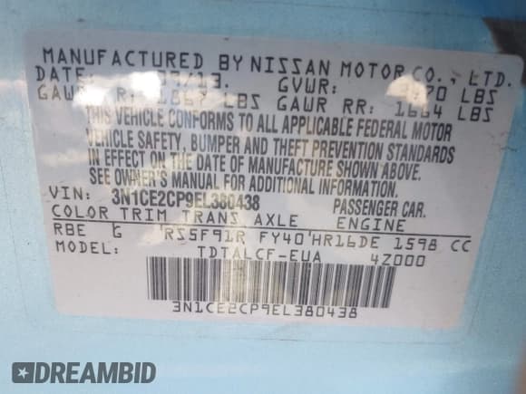 ✅ 2014 Nissan Note SV • VIN: 3N1CE2CP9EL380438 • Lot: 43508471. Listed on IAAI with 118,867 mi. Free auction sales archive from the USA and detailed vehicle history report at DreamBid. Image 9.