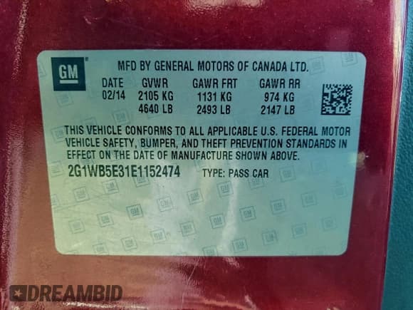 ✅ 2014 Chevrolet Impala LT • VIN: 2G1WB5E31E1152474 • Lot: 94905225. Listed on Copart with 75,669 mi. Free auction sales archive from the USA and detailed vehicle history report at DreamBid. Image 12.