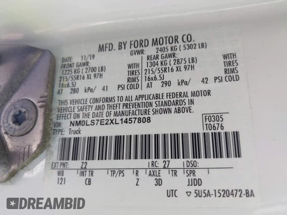 ✅ 2020 Ford Transit Connect XL • VIN: NM0LS7E2XL1457808 • Lot: 42387564. Wystawiony na IAAI z przebiegiem 135 435 mil. Bezpłatny archiwum sprzedaży aukcyjnych z USA i szczegółowy raport historii pojazdu na DreamBid. Zdjęcie 8.