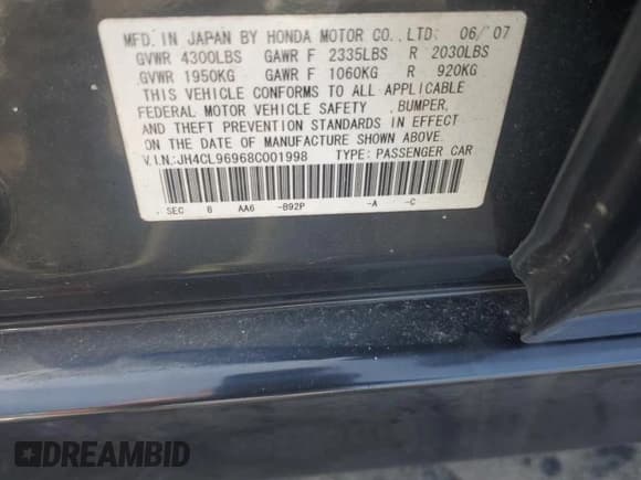 ✅ 2008 Acura TSX Nav • VIN: JH4CL96968C001998 • Lot: 85203825. Listed on Copart with 221,893 mi. Free auction sales archive from the USA and detailed vehicle history report at DreamBid. Image 12.