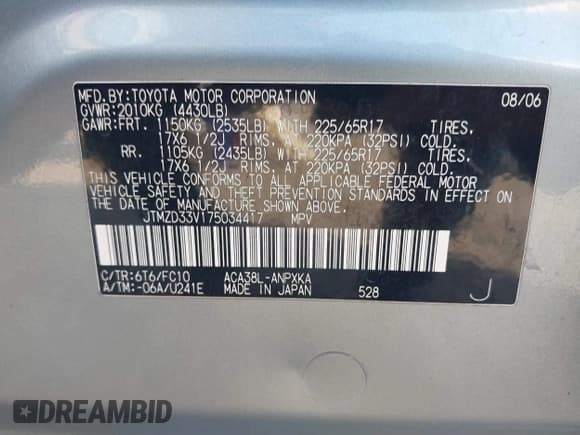 ✅ 2007 Toyota RAV4 • VIN: JTMZD33V175034417 • Лот: 43062230. Опубликован ранее на IAAI с пробегом 197 984 миль. Бесплатный доступ к архиву аукционных продаж из США и подробный отчёт об истории автомобиля на DreamBid. Изображение 9.