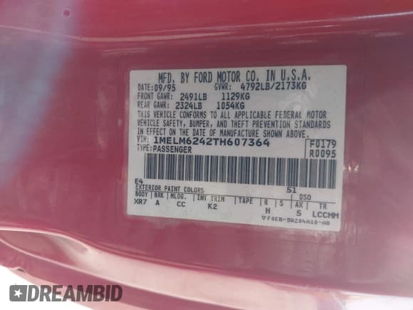 ✅ 1996 Mercury Cougar • VIN: 1MELM6242TH607364 • Lot: 42968383. Listed on IAAI with 130,625 mi. Free auction sales archive from the USA and detailed vehicle history report at DreamBid. Image 9.