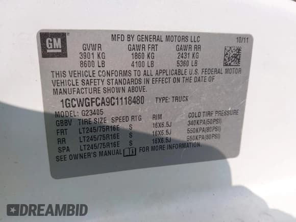 ✅ 2012 Chevrolet Express Cargo • VIN: 1GCWGFCA9C1118480 • Lot: 43280920. Listed on IAAI with 168,470 mi. Free auction sales archive from the USA and detailed vehicle history report at DreamBid. Image 9.