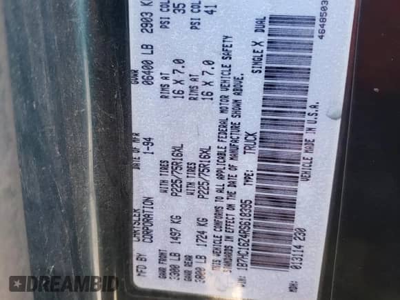 1994 Dodge 1500 с VIN 1B7HC16Z4RS618395, выставлен на аукционе Copart как лот 81059334 с пробегом 162 948 миль миль и Списание • Salvage title. История ставок и продаж доступна на DreamBid. Изображение 14.