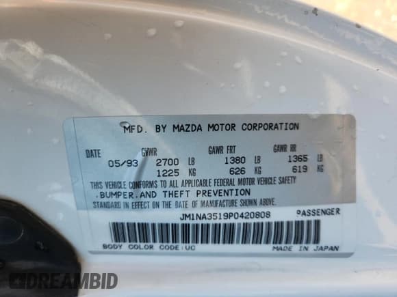 ✅ 1993 Mazda MX-5 Miata • VIN: JM1NA3519P0420808 • Lot: 70742265. Wystawiony na Copart z przebiegiem 127 347 mil. Bezpłatny archiwum sprzedaży aukcyjnych z USA i szczegółowy raport historii pojazdu na DreamBid. Zdjęcie 12.