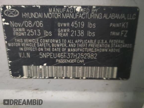 ✅ 2007 Hyundai Sonata SE • VIN: 5NPEU46F37H252982 • Лот: 86407284. Опубликован ранее на Copart с пробегом 174 663 миль. Бесплатный доступ к архиву аукционных продаж из США и подробный отчёт об истории автомобиля на DreamBid. Изображение 14.